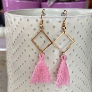 NEW! BOHO Rose Gold Geometric and Pink Fringe Tassel Earrings